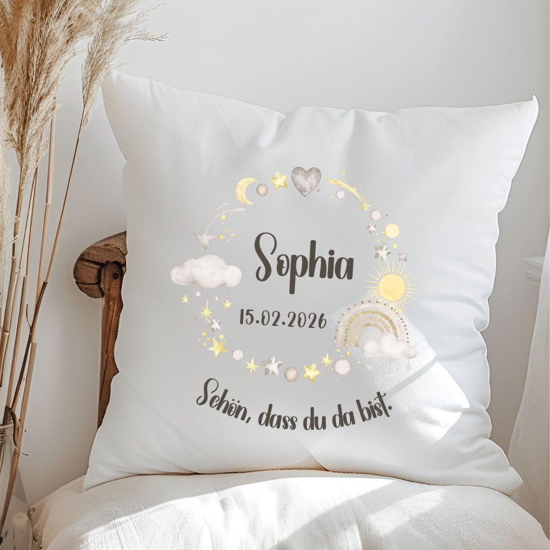 Personalisiertes Kissen mit Namen und Geburtsdatum Geschenk zur Geburt oder Taufe