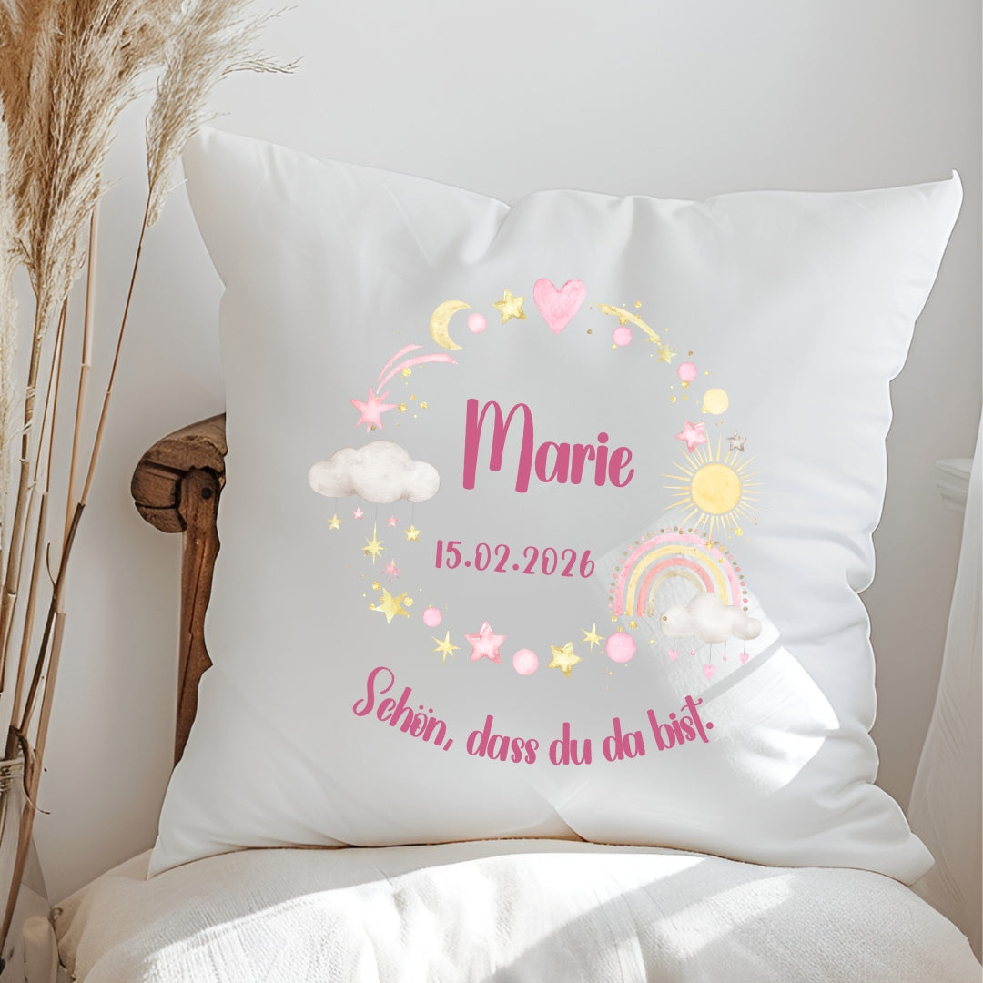 Personalisiertes Kissen mit Namen und Geburtsdatum Geschenk zur Geburt oder Taufe