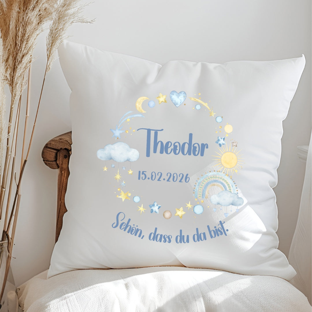 Personalisiertes Kissen mit Namen und Geburtsdatum Geschenk zur Geburt oder Taufe