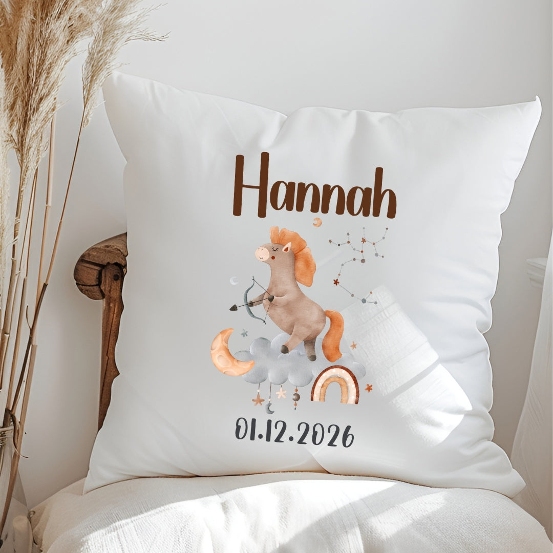 Sternzeichen Kissen mit Namen und Geburtsdatum personalisiertes Geschenk zur Geburt