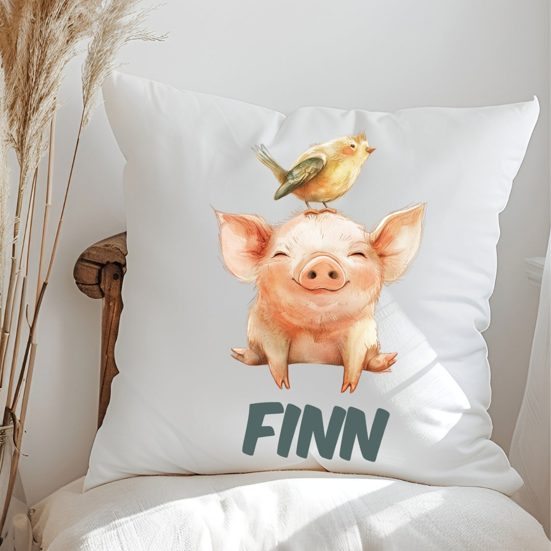 Kissen mit bunten Tieren & Namen – Panda, Pinguin & Co. – personalisiert