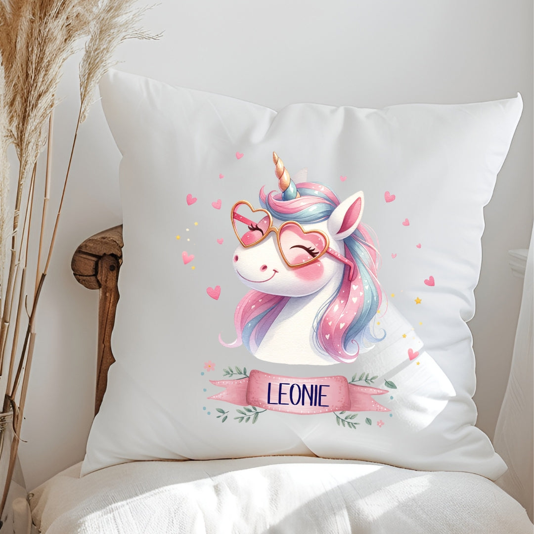 Einhorn Kissen mit Namen – personalisiertes Kuschelkissen