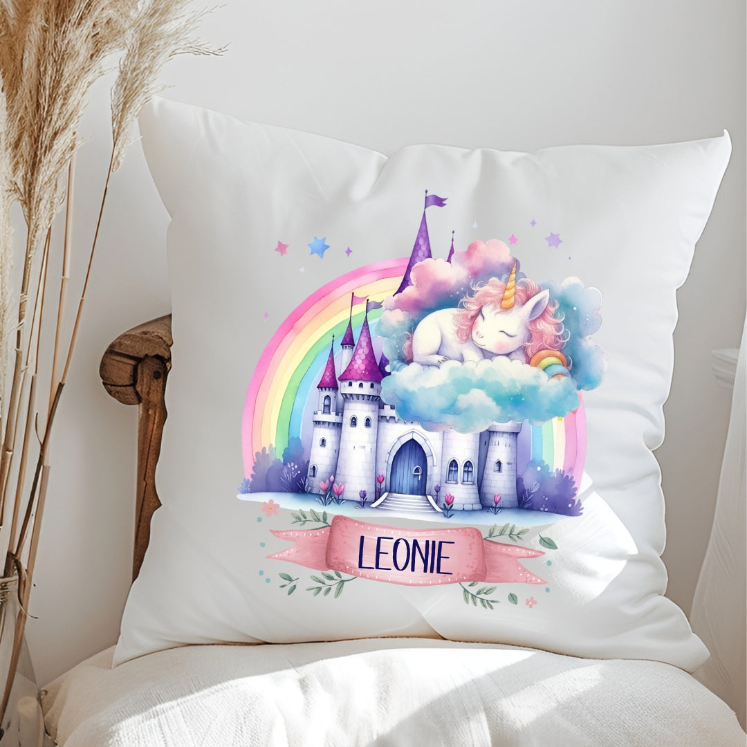 Einhorn Kissen mit Namen – personalisiertes Kuschelkissen