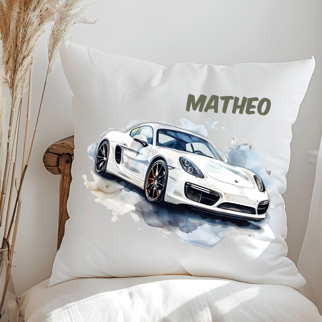 Personalisiertes Kissen mit Rennwagen & Autos – mit Namen,  flauschig weich