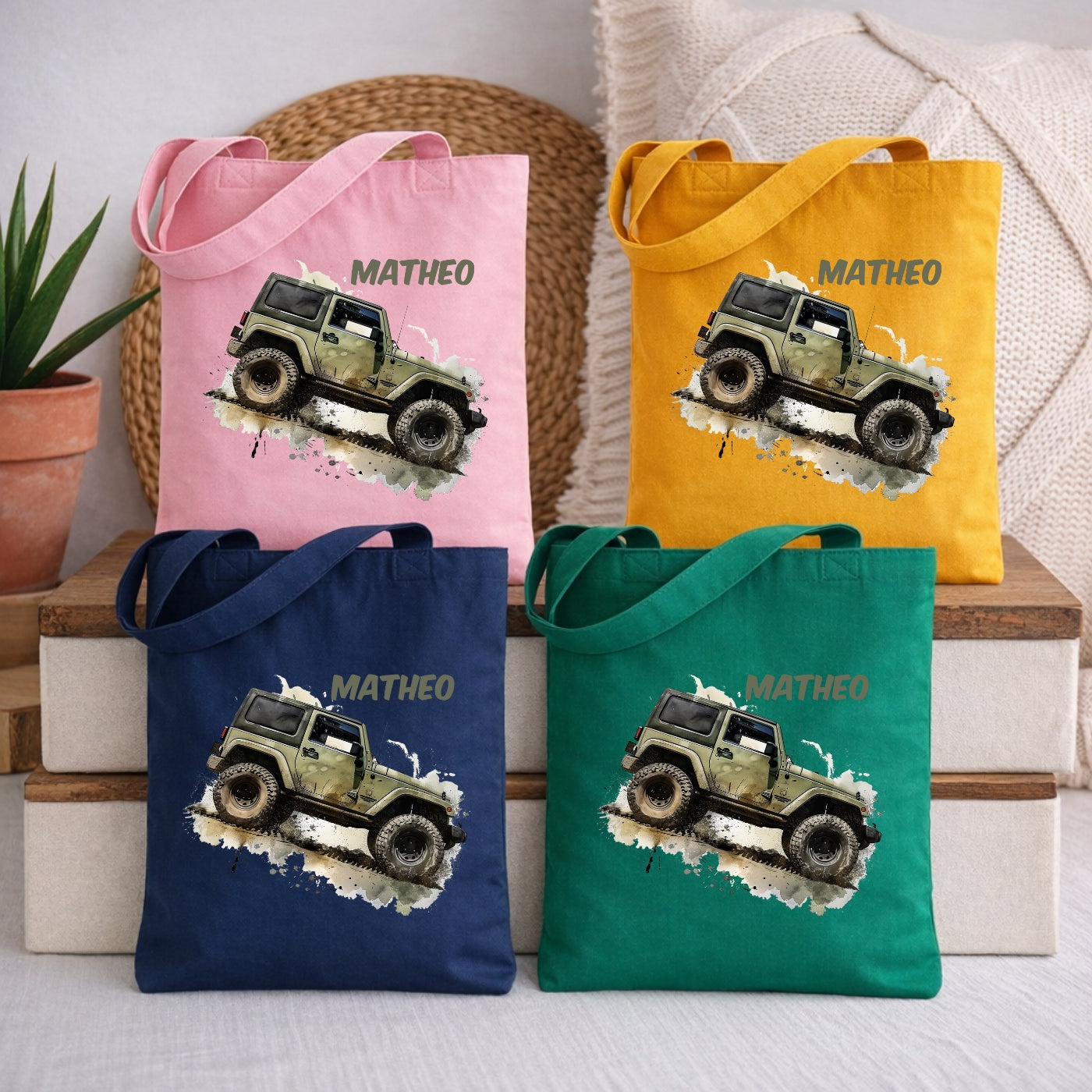 Personalisierte Kindertasche mit Auto Motiven – Stofftasche für Kindergarten & Kita