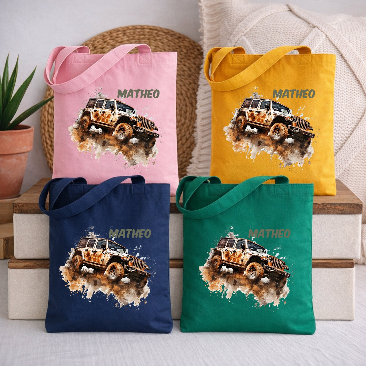 Personalisierte Kindertasche mit Auto Motiven – Stofftasche für Kindergarten & Kita