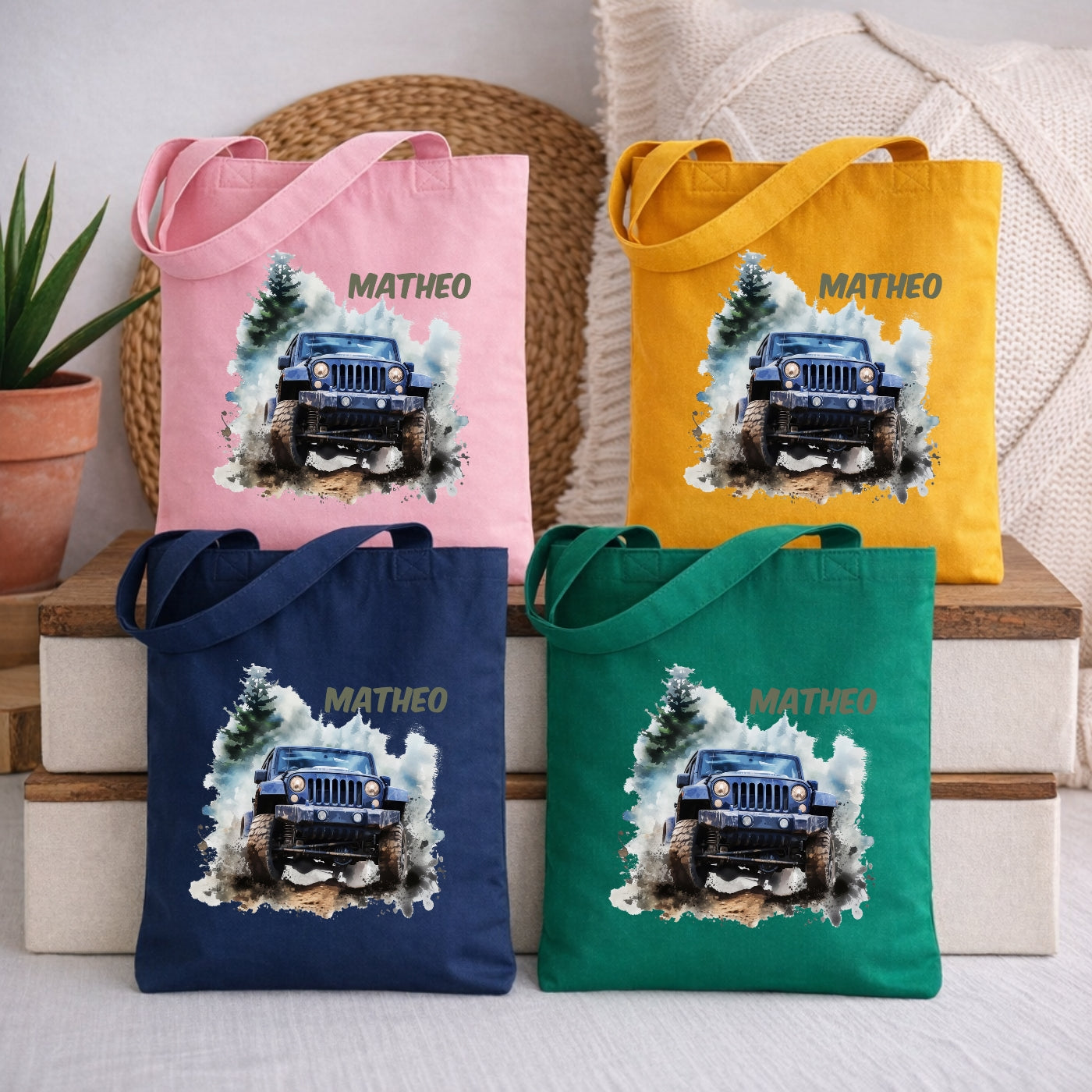 Personalisierte Kindertasche mit Auto Motiven – Stofftasche für Kindergarten & Kita