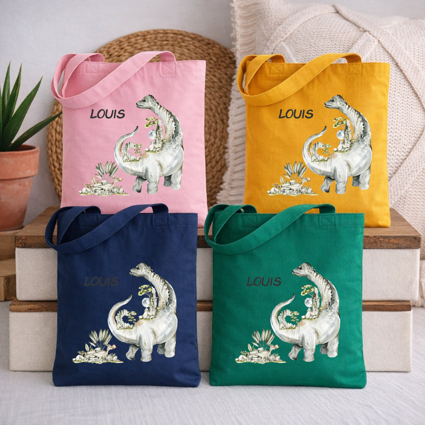 Dino Abenteuer Kindertasche – Personalisierter Stoffbeutel für kleine Entdecker