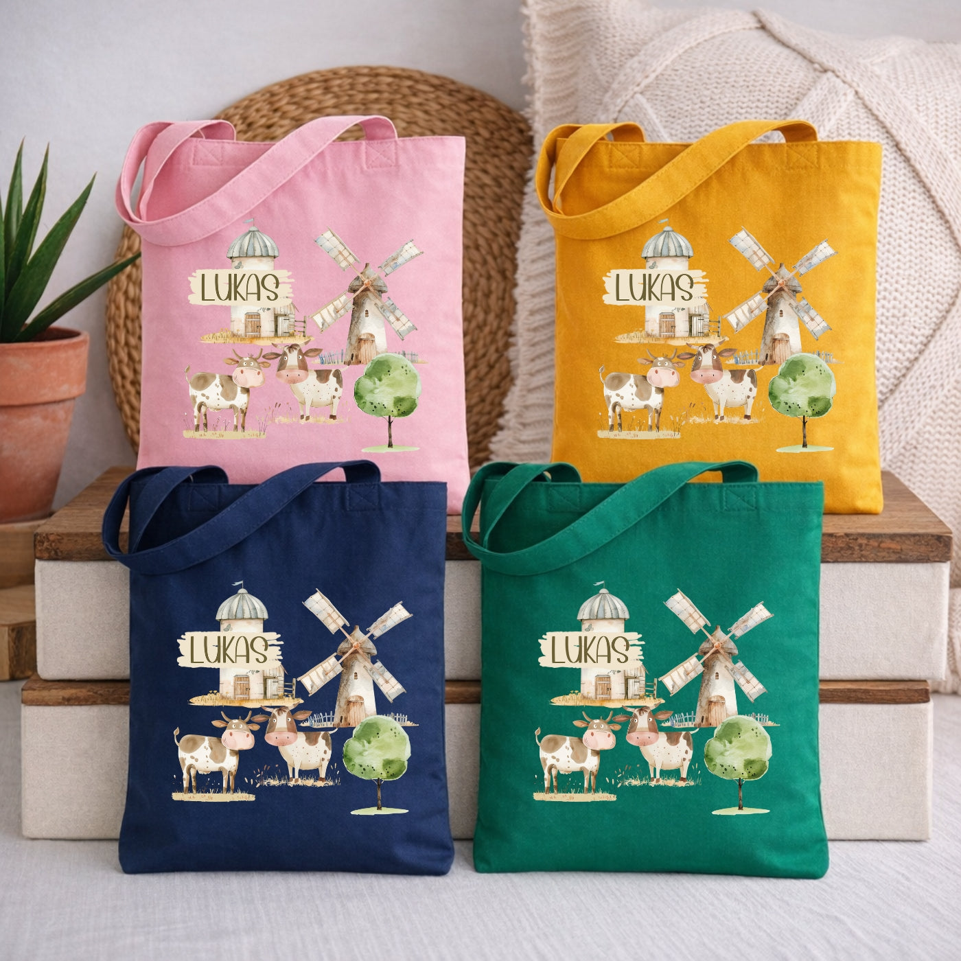 Personalisierte Kindertasche mit Bauernhof Motiven – Stofftasche für Kindergarten & Kita