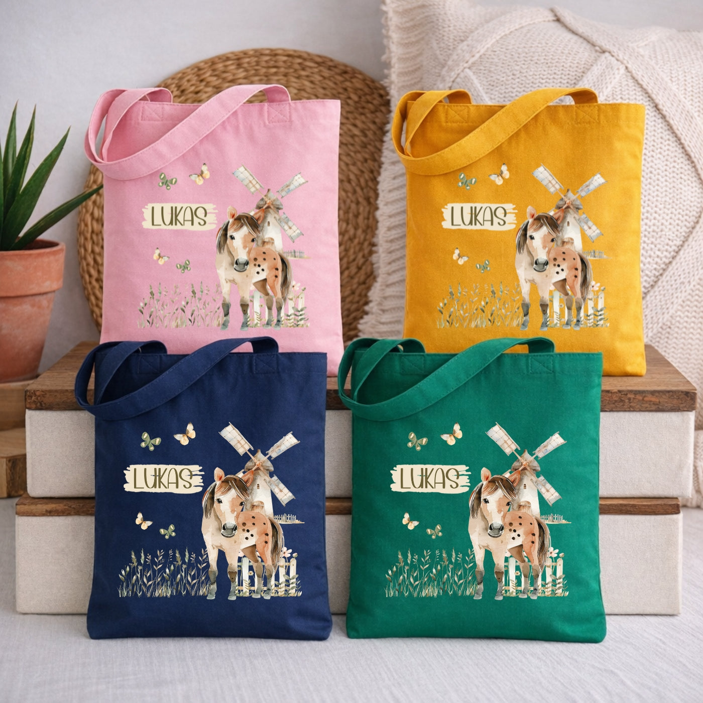 Personalisierte Kindertasche mit Bauernhof Motiven – Stofftasche für Kindergarten & Kita