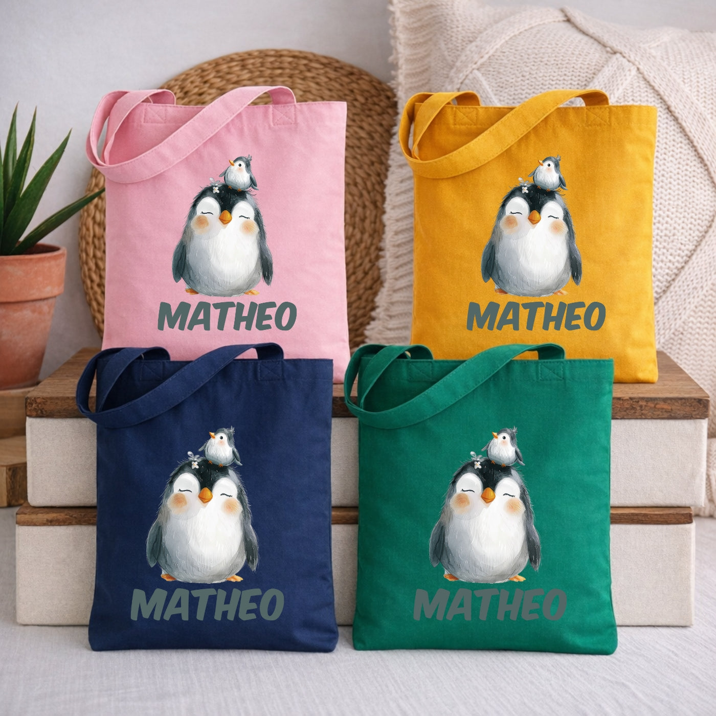 Bunte Tierfreunde Kindertasche – Stoffbeutel mit Namen für Kinder