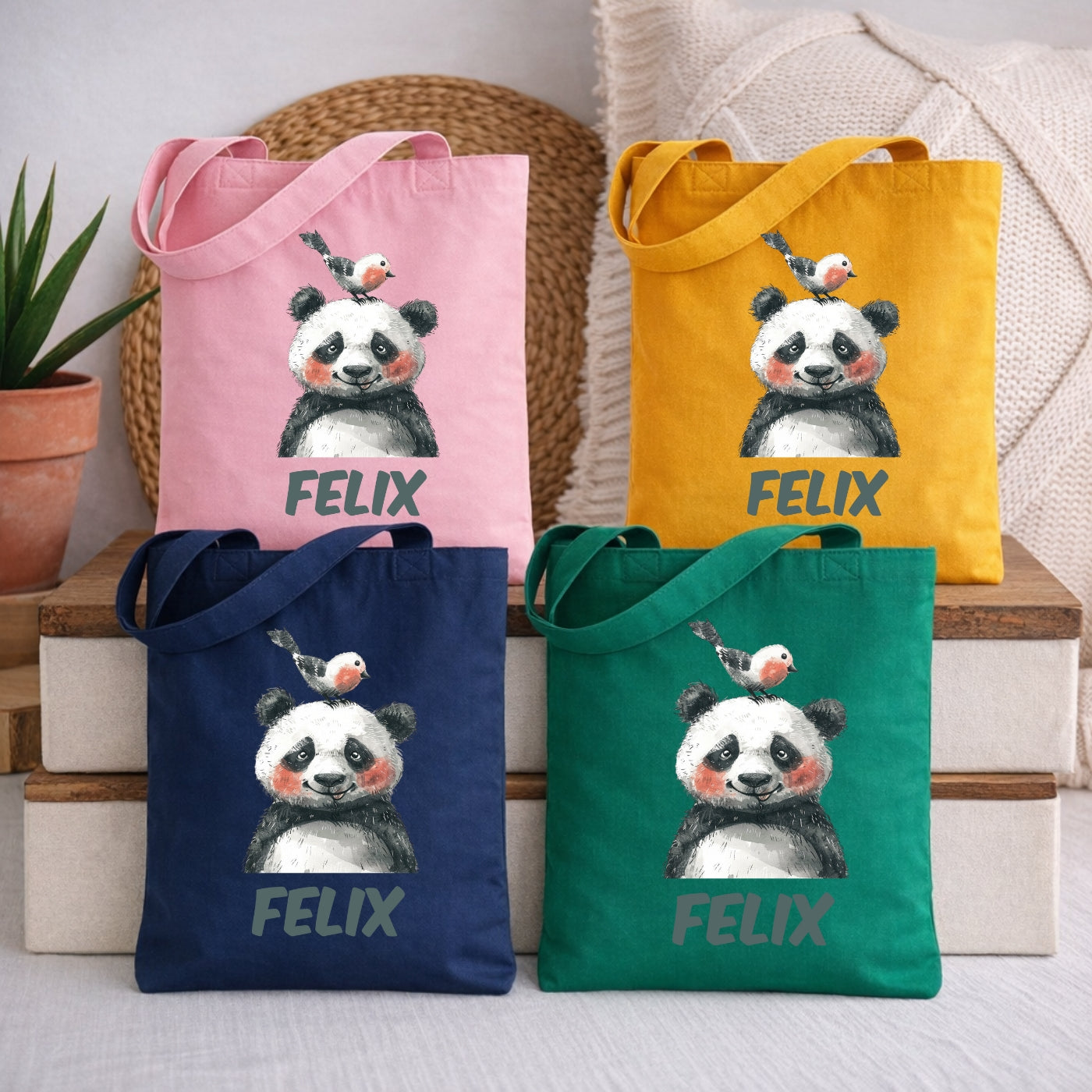 Bunte Tierfreunde Kindertasche – Stoffbeutel mit Namen für Kinder