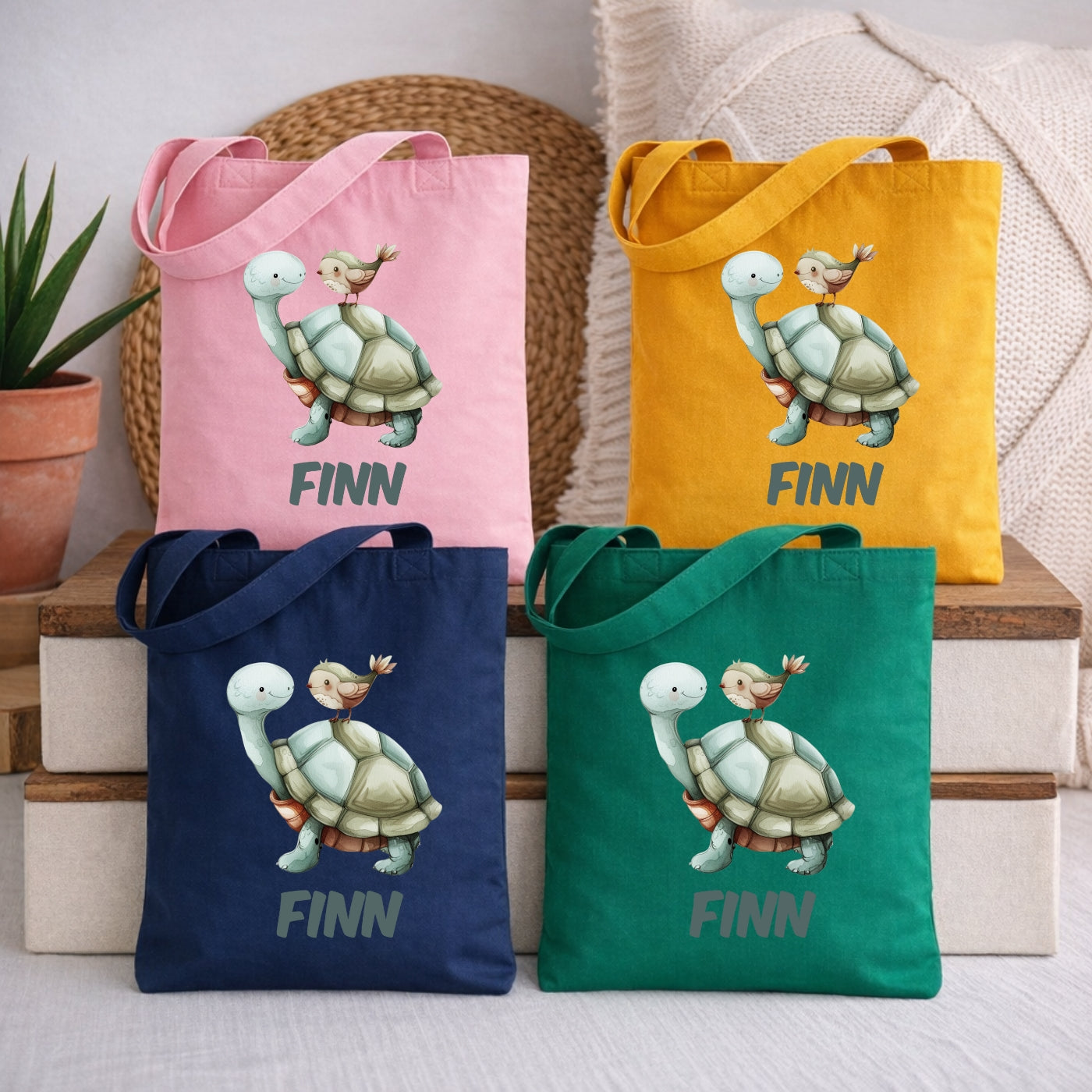 Bunte Tierfreunde Kindertasche – Stoffbeutel mit Namen für Kinder