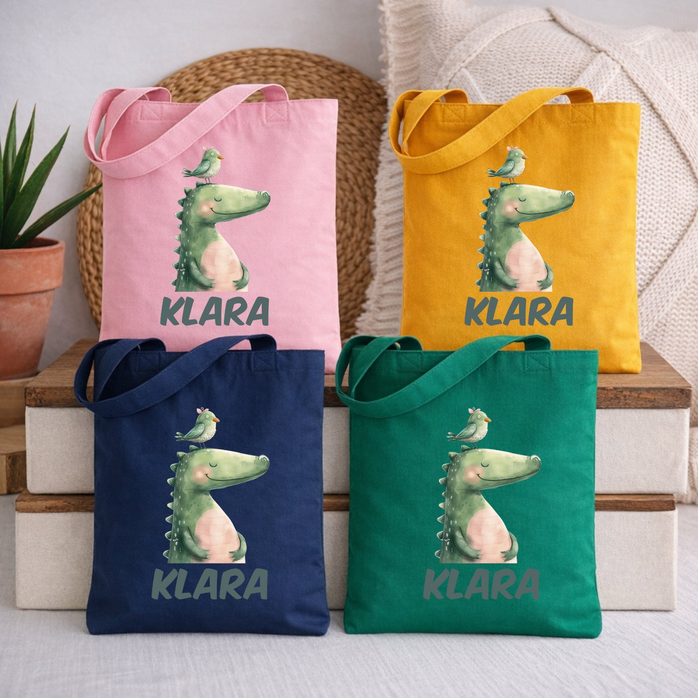 Bunte Tierfreunde Kindertasche – Stoffbeutel mit Namen für Kinder