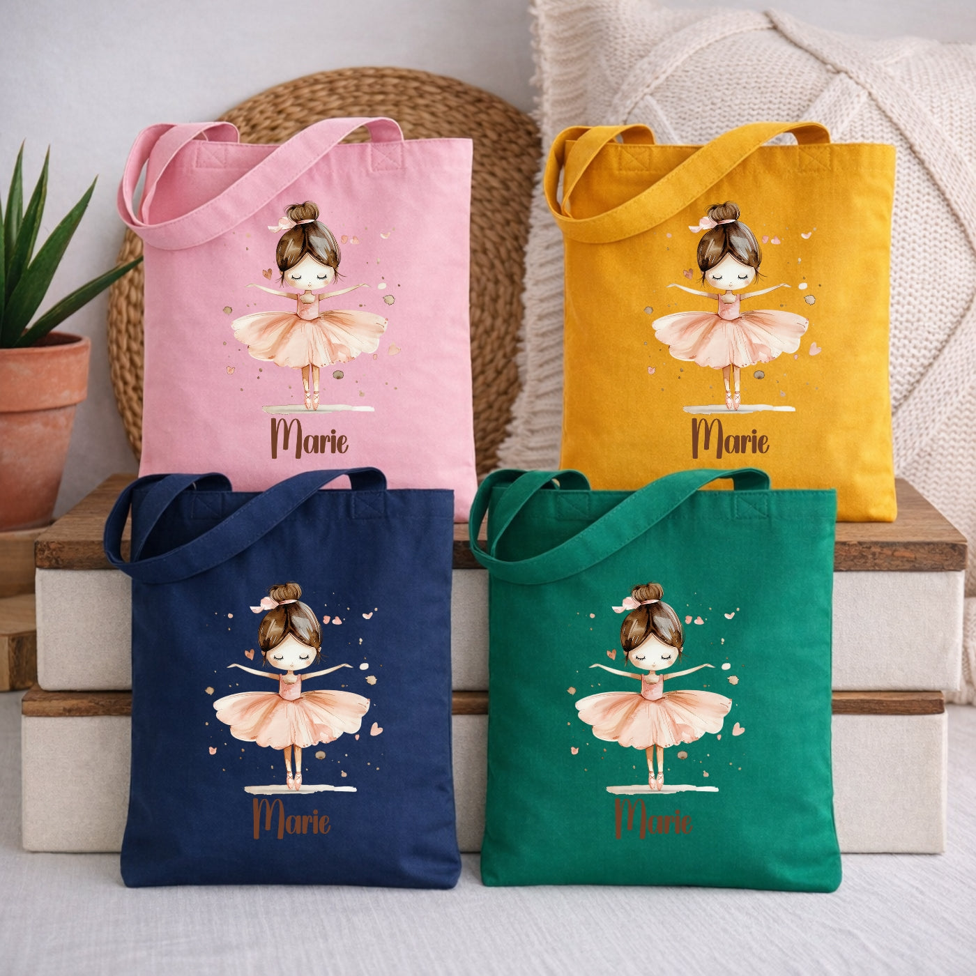 Personalisierte Stofftasche für Kinder mit Ballerina Motiv