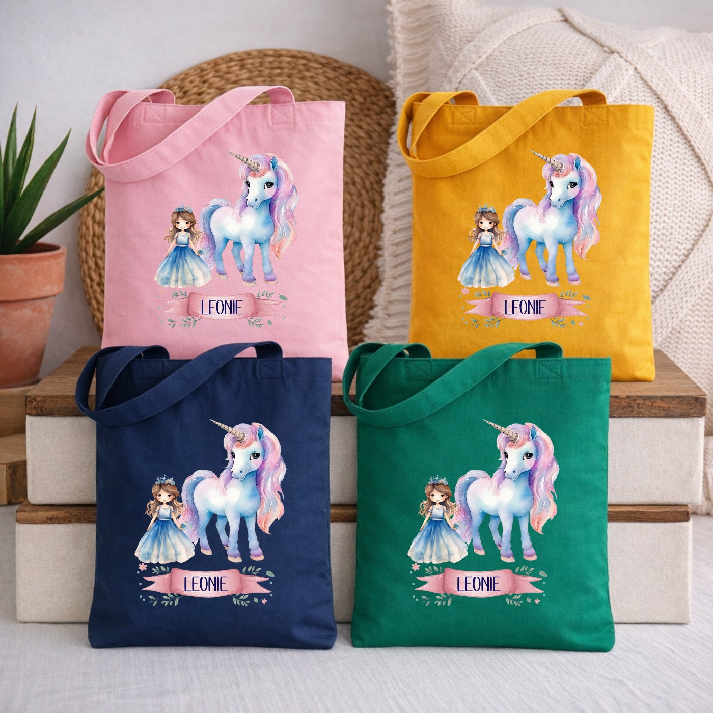 Zauberhafte Einhorn Kindertasche – Stoffbeutel mit Namen personalisiert
