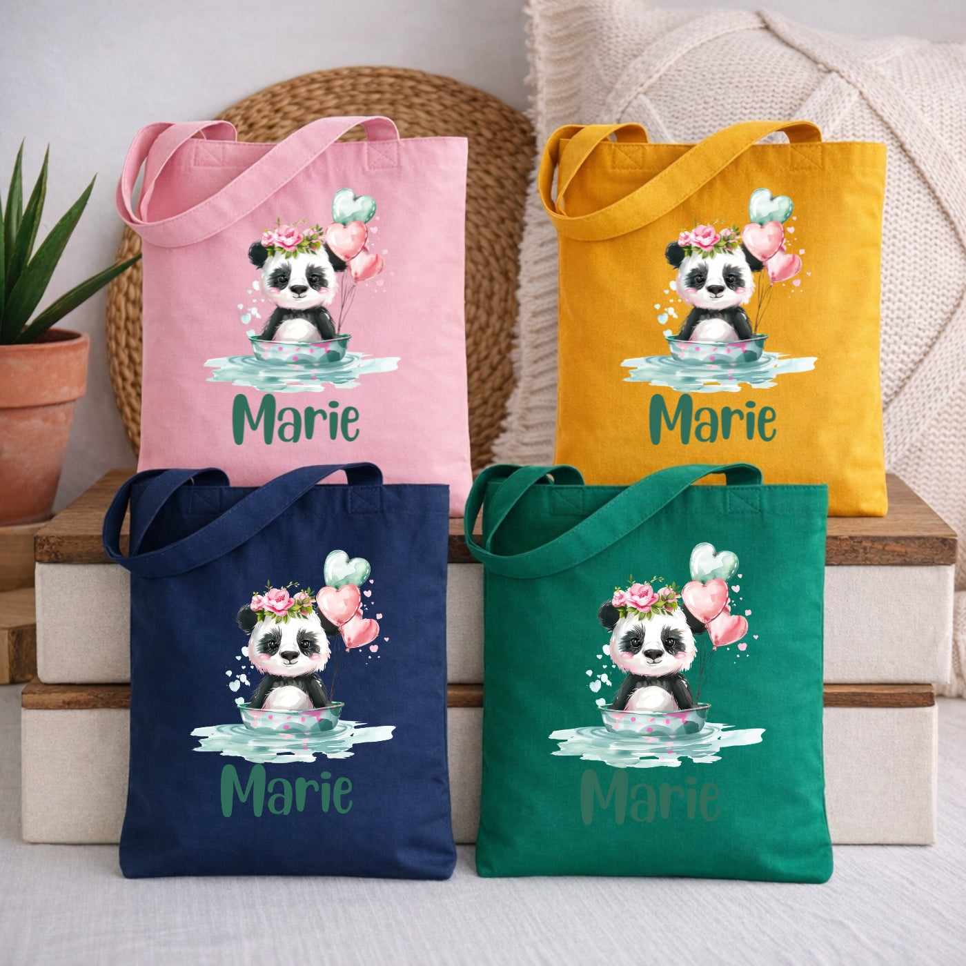 Lustige Tierfreunde Kindertasche – Stoffbeutel mit Namen und Luftballon Motiven