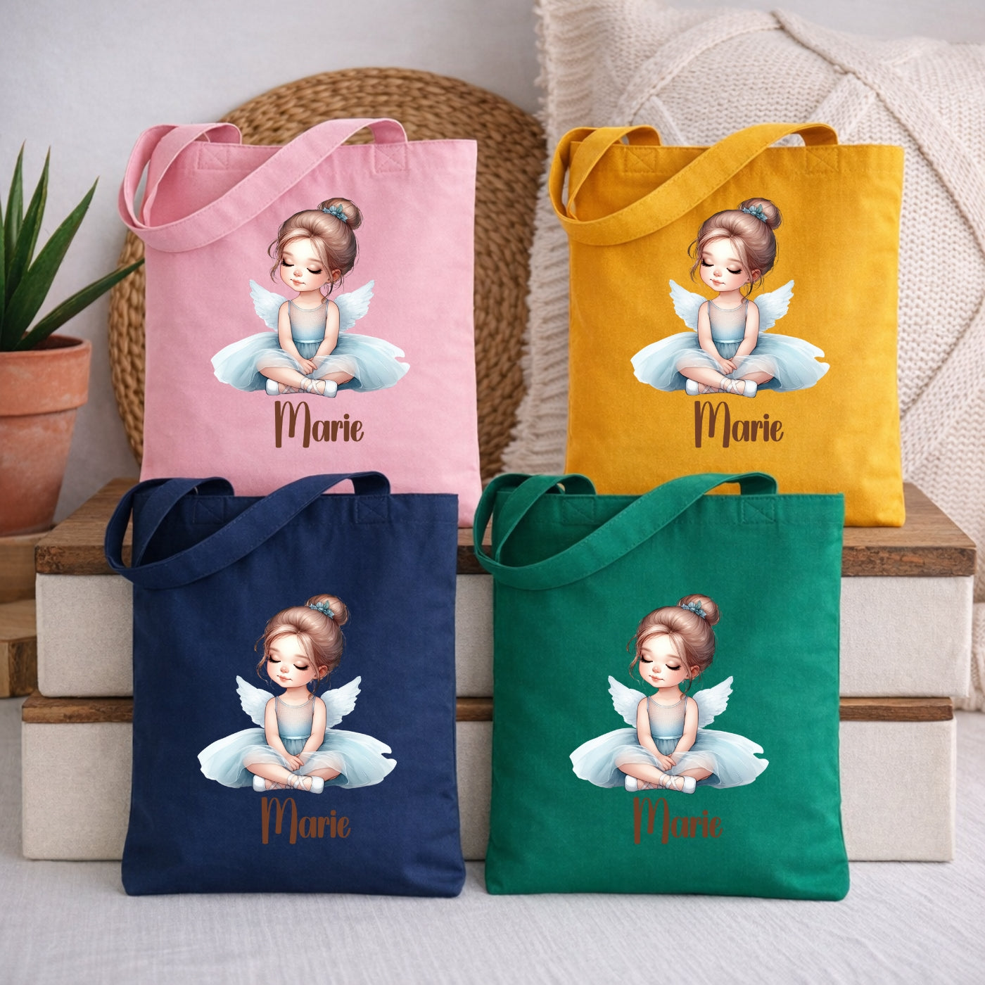 Personalisierte Stofftasche für Kinder mit Ballerina Motiv