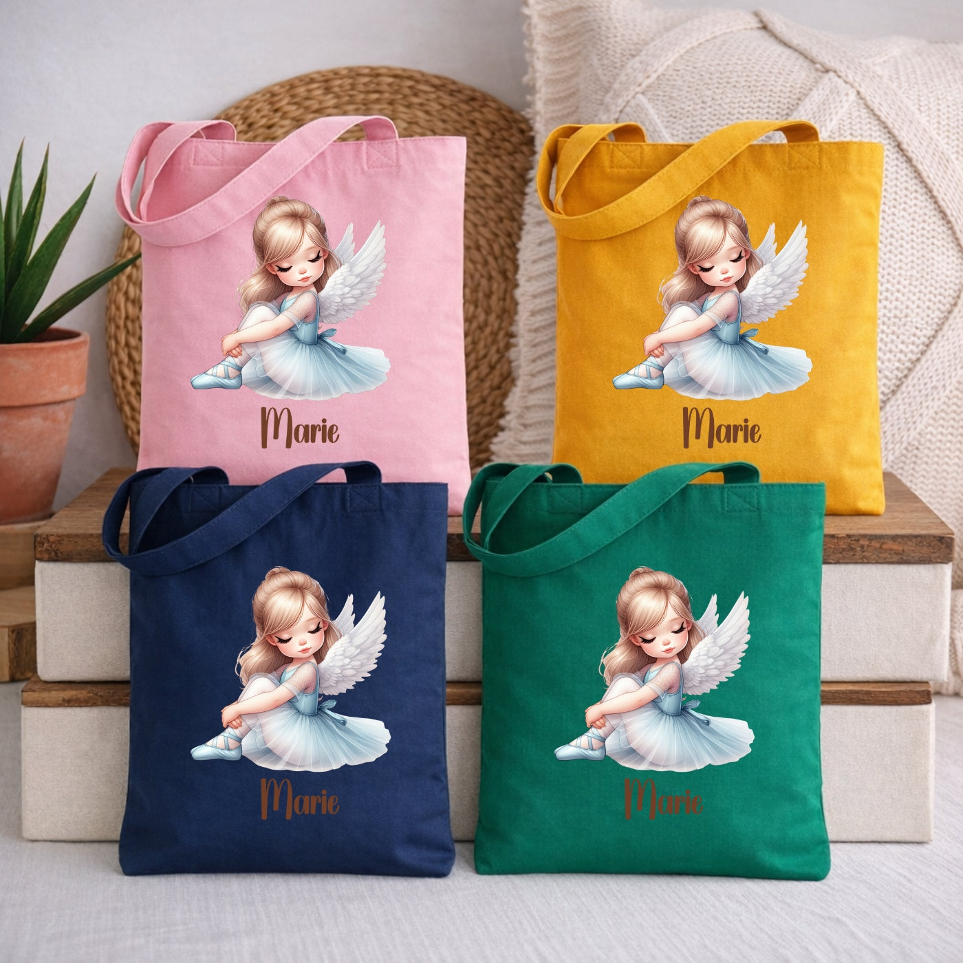Personalisierte Stofftasche für Kinder mit Ballerina Motiv