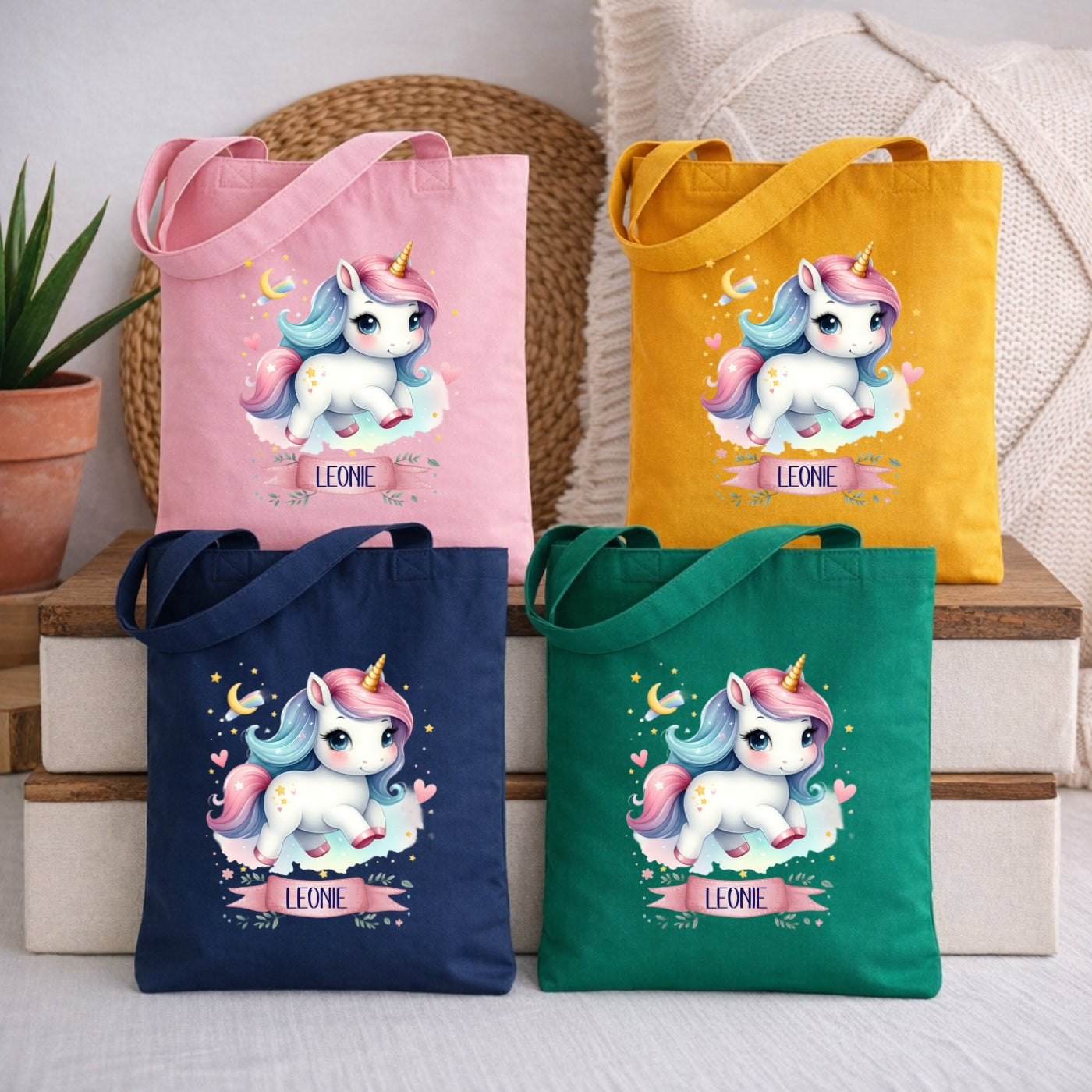 Zauberhafte Einhorn Kindertasche – Stoffbeutel mit Namen personalisiert