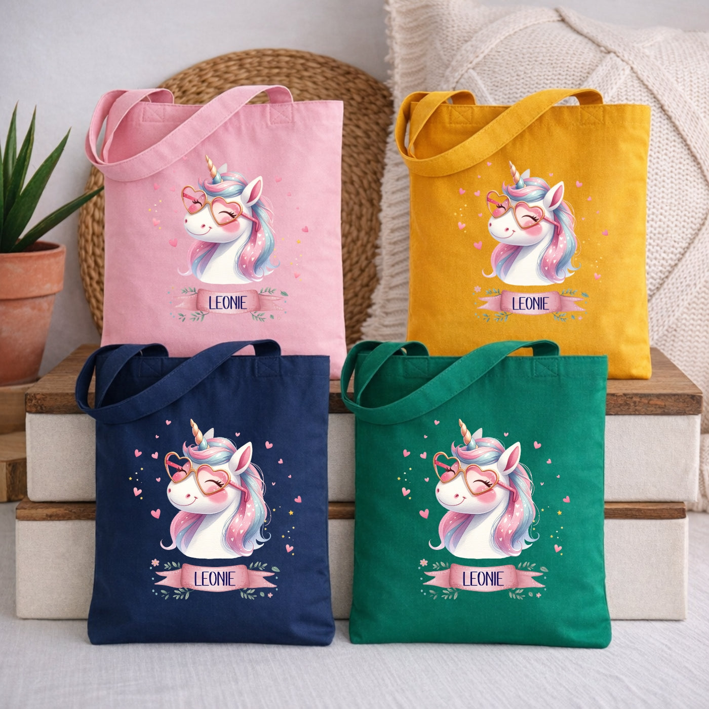 Zauberhafte Einhorn Kindertasche – Stoffbeutel mit Namen personalisiert