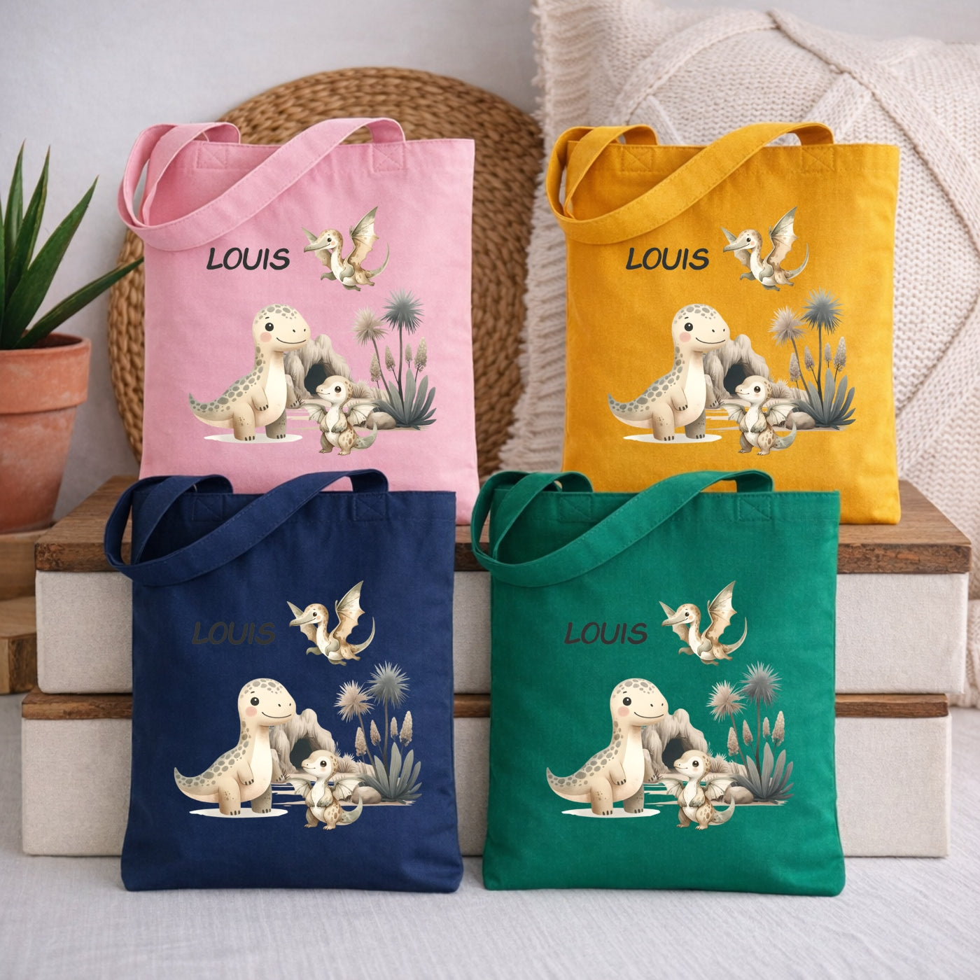 Dino Abenteuer Kindertasche – Personalisierter Stoffbeutel für kleine Entdecker