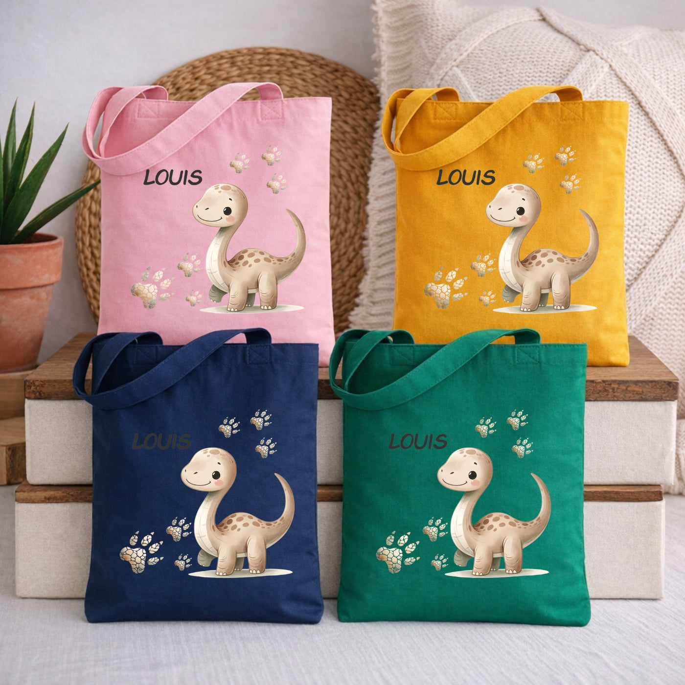 Dino Abenteuer Kindertasche – Personalisierter Stoffbeutel für kleine Entdecker