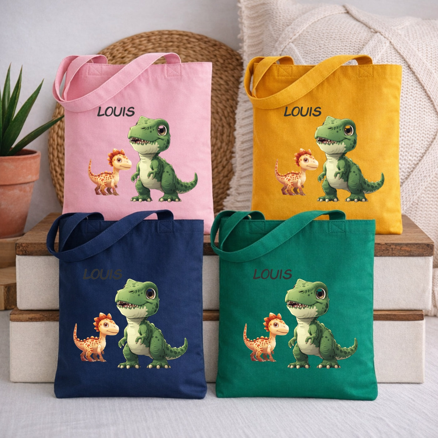 Dino Abenteuer Kindertasche – Personalisierter Stoffbeutel für kleine Entdecker