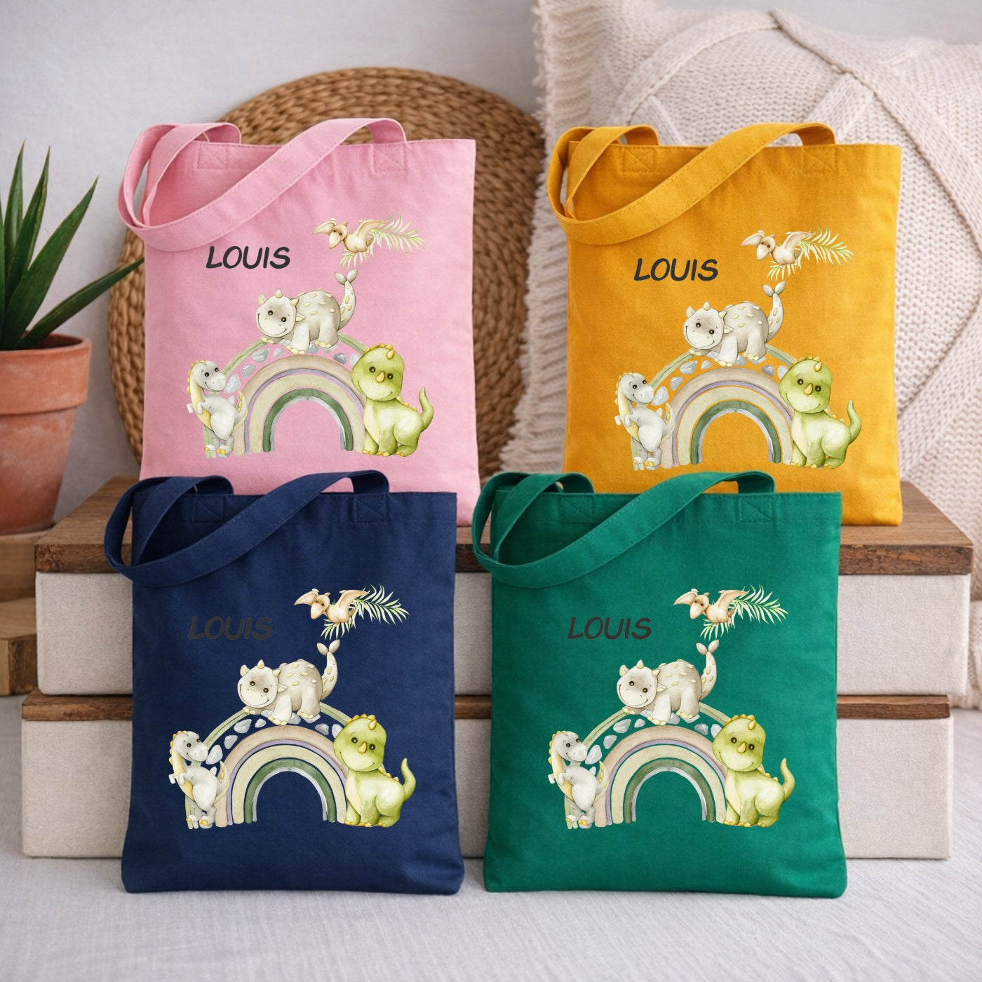 Dino Abenteuer Kindertasche – Personalisierter Stoffbeutel für kleine Entdecker