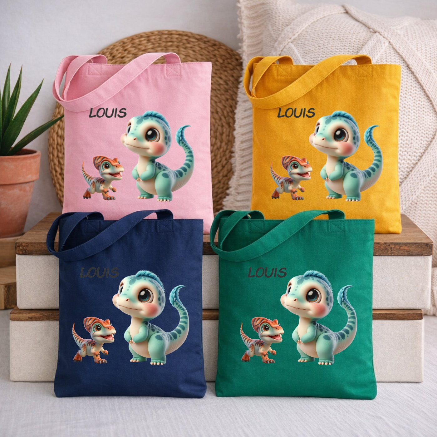 Dino Abenteuer Kindertasche – Personalisierter Stoffbeutel für kleine Entdecker