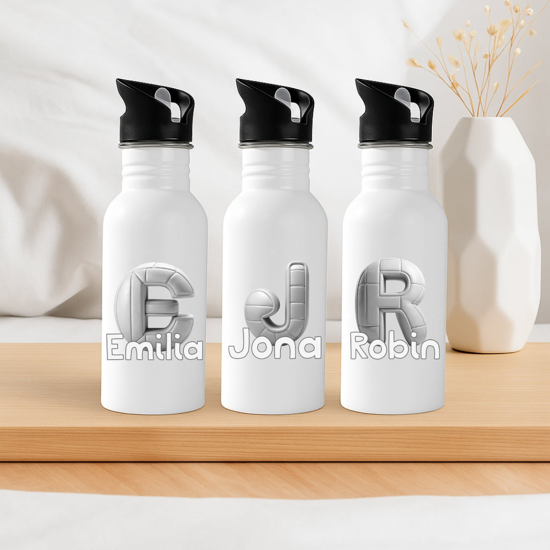 Kinder Trinkflasche personalisiert mit Volleyball Motiv und individuellem Namen