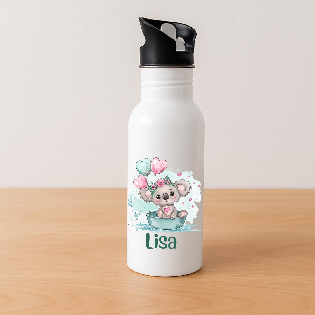 Personalisierte Kinder Trinkflasche Tierchen mit Luftballon