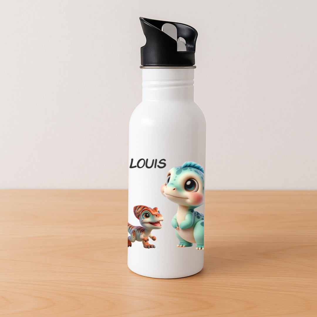 Kinder Trinkflasche mit Dino Motiven und Namen