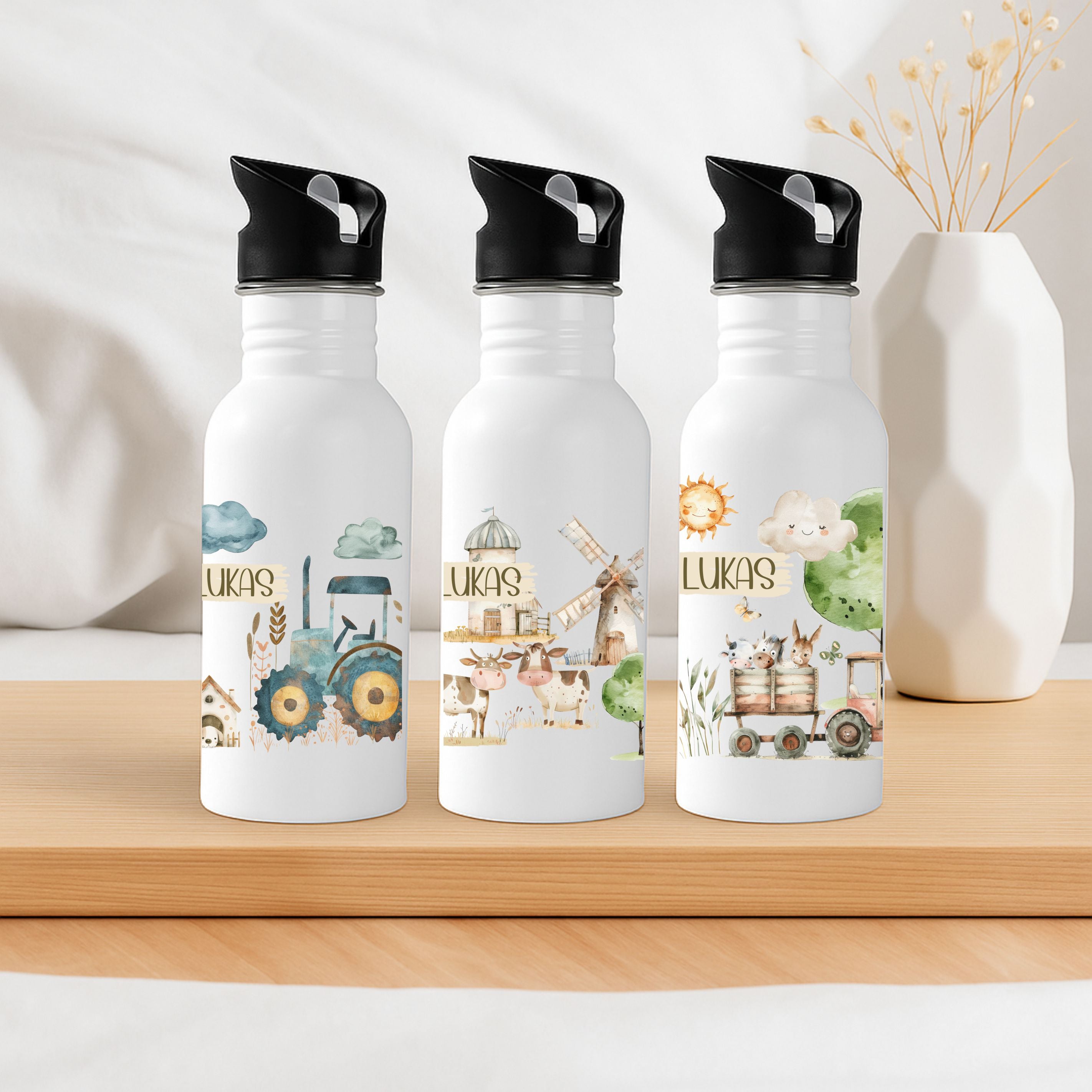 Personalisierte Kinder Trinkflasche  – Bauernhof-Motive