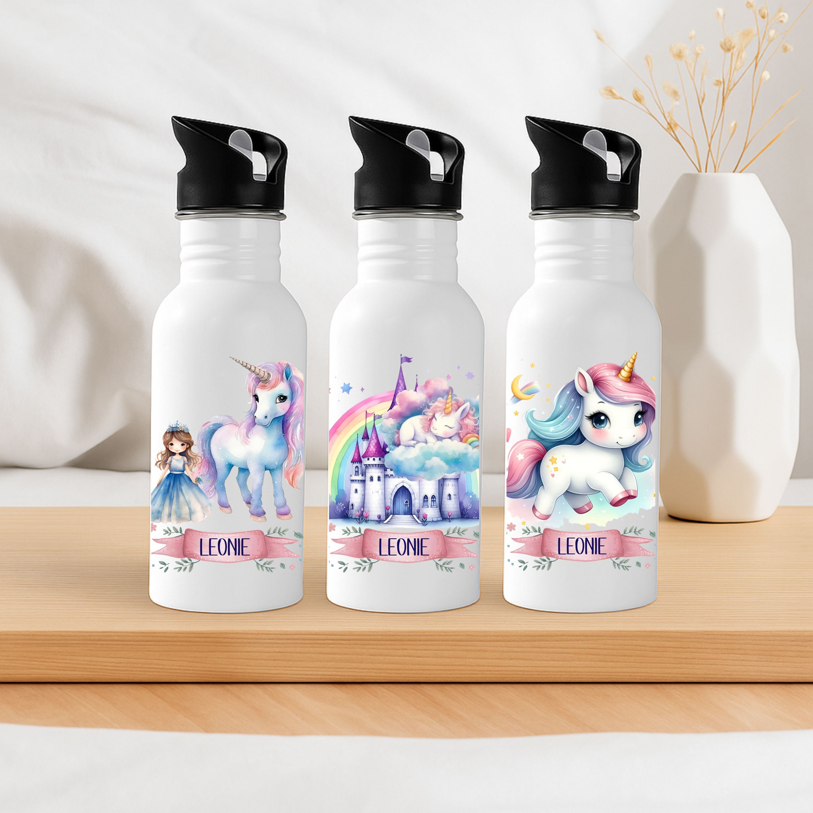 Kinder Trinkflasche Einhorn Motive mit Namen
