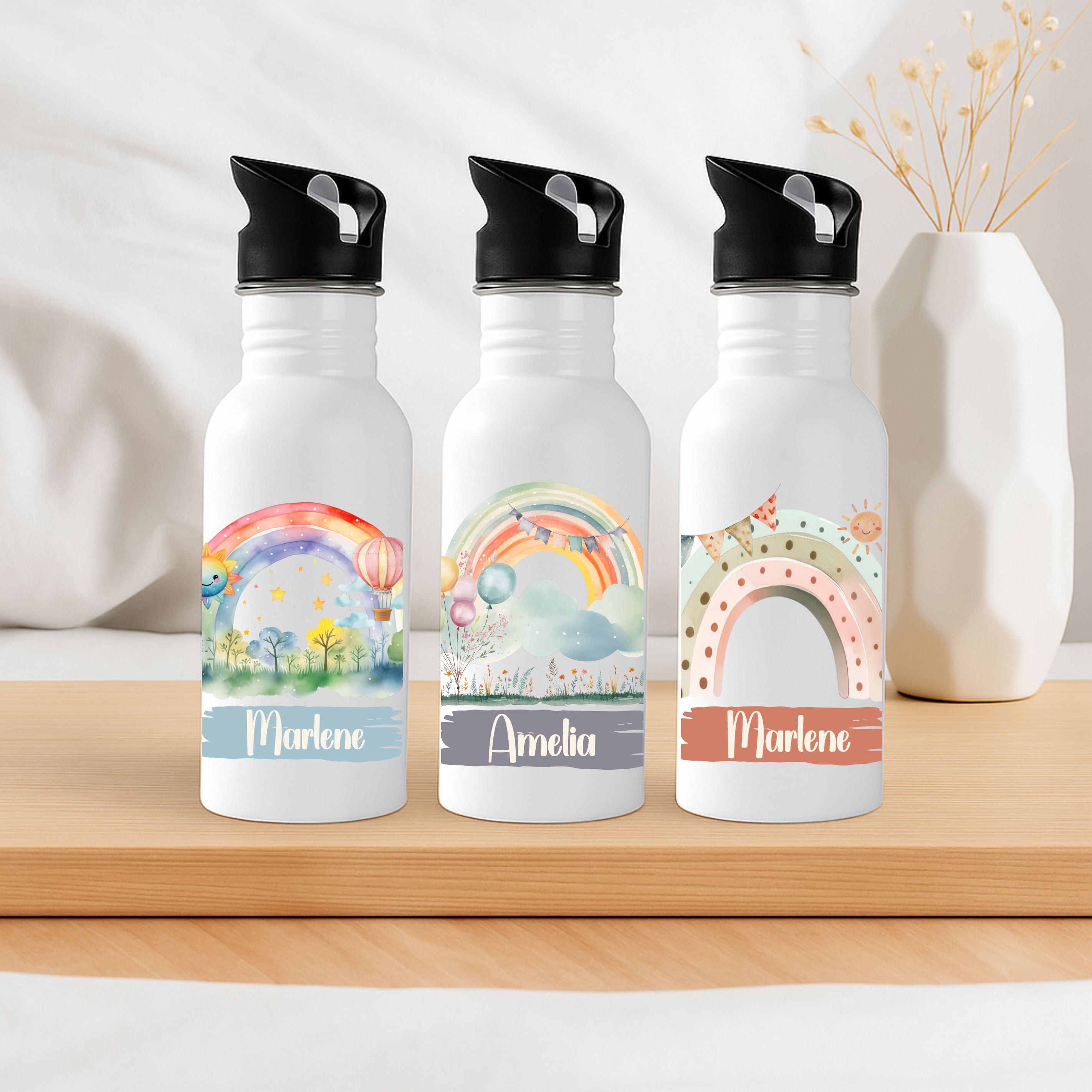 Personalisierte Kinder Trinkflasche Regenbogen
