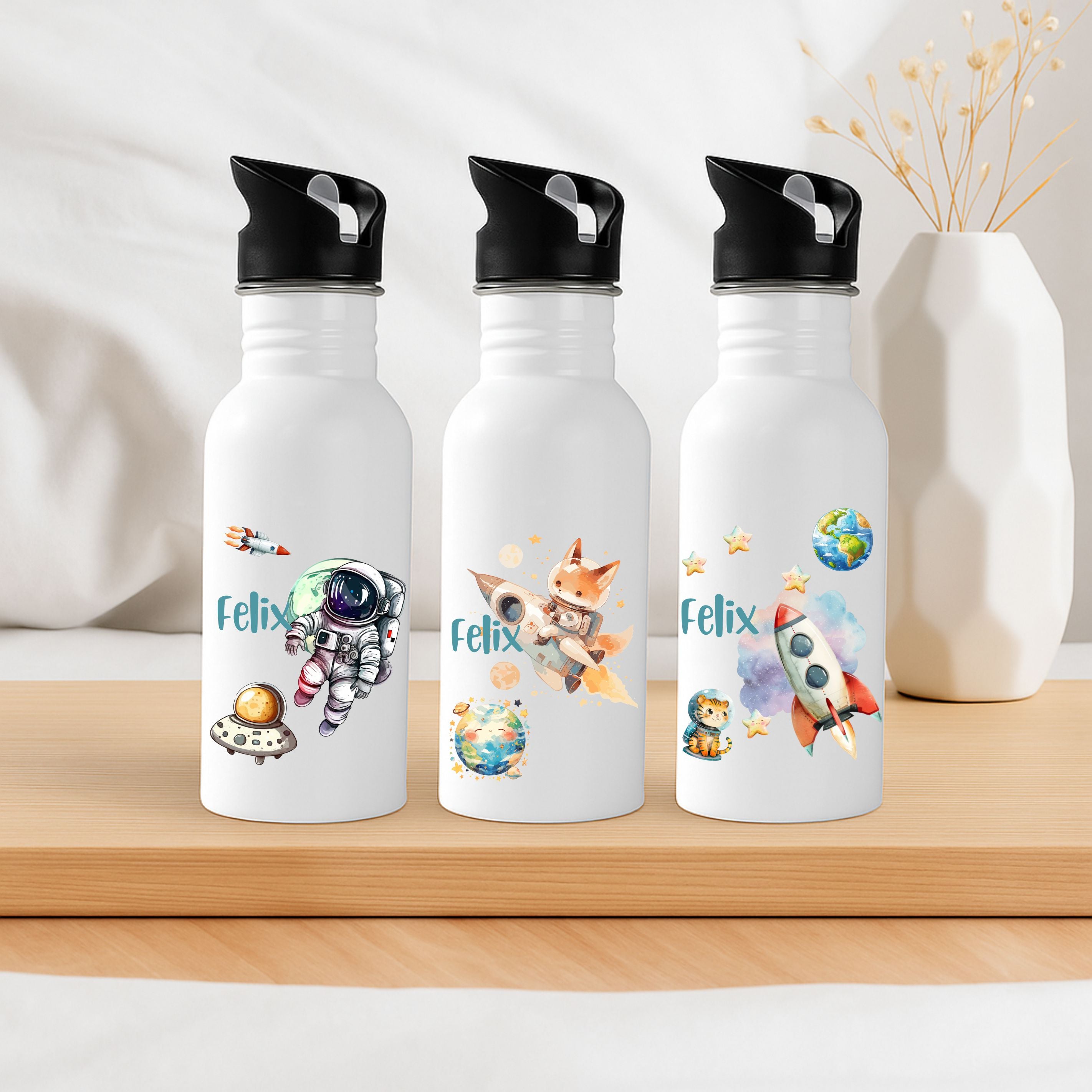 Personalisierte Kinder Trinkflasche Weltall Motive