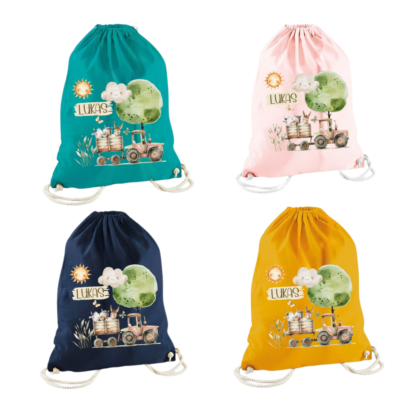 Turnbeutel Bauernhof Kinder personalisiert – für Schule und KiTa