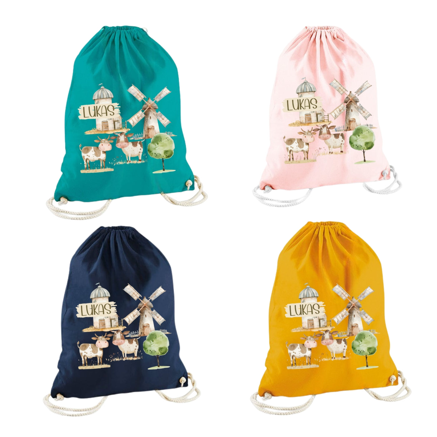 Turnbeutel Bauernhof Kinder personalisiert – für Schule und KiTa