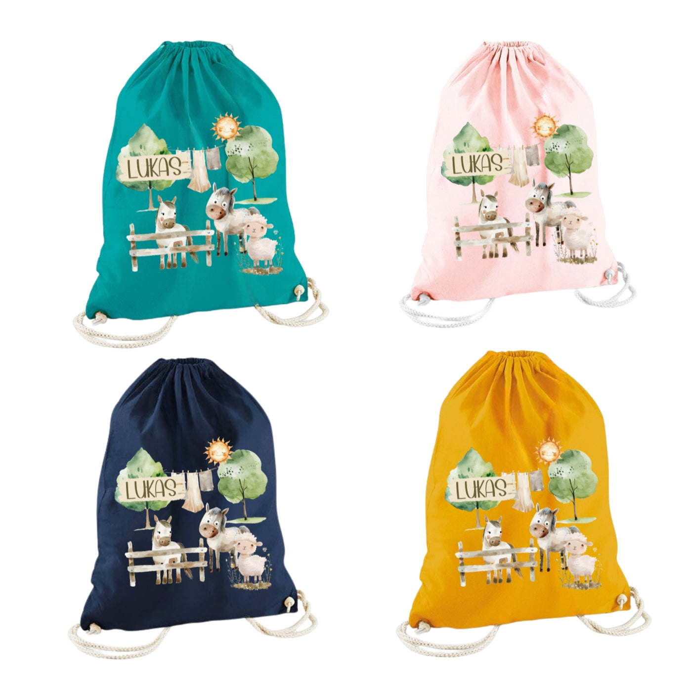 Turnbeutel Bauernhof Kinder personalisiert – für Schule und KiTa