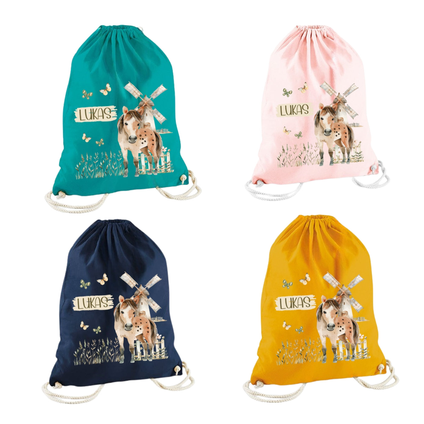 Turnbeutel Bauernhof Kinder personalisiert – für Schule und KiTa