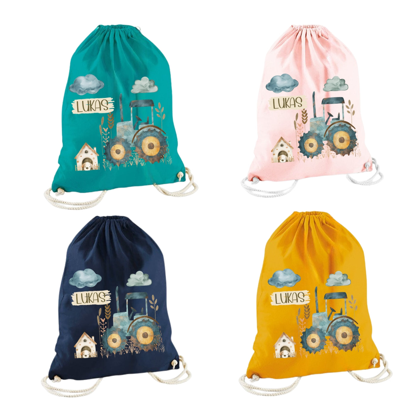 Turnbeutel Bauernhof Kinder personalisiert – für Schule und KiTa