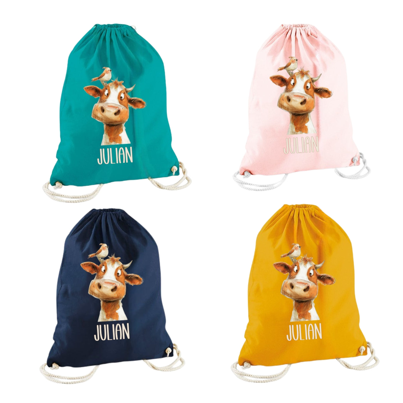 Turnbeutel mit Tiermotiven personalisiert