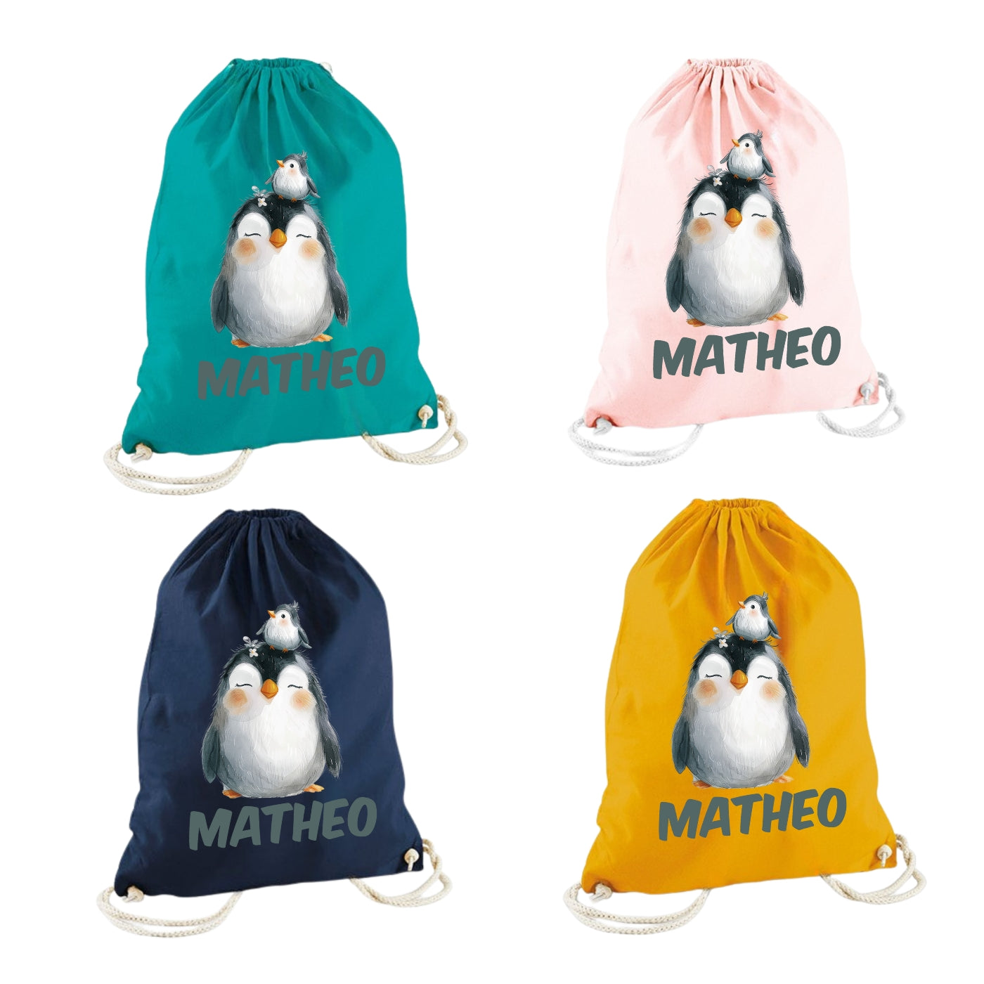 Turnbeutel bunte Tiere personalisiert – Stoffbeutel Kinder