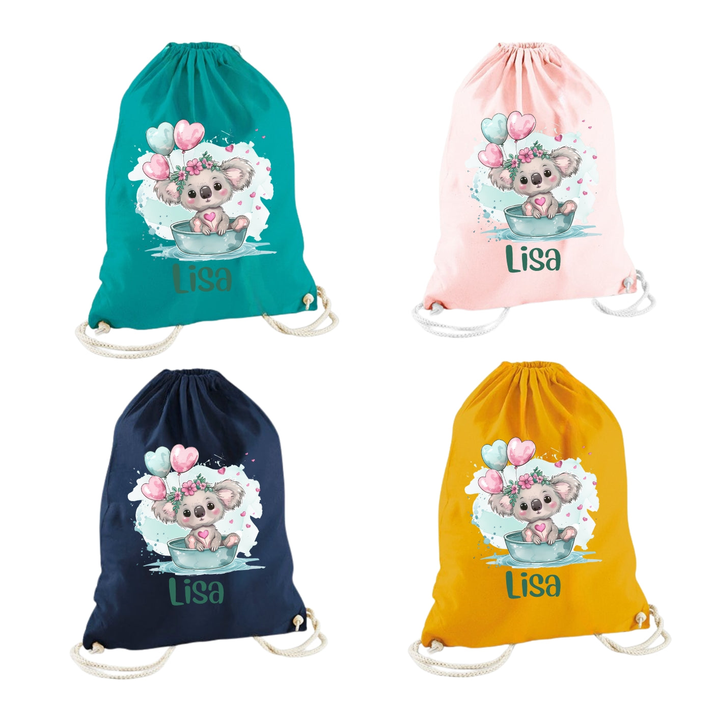 Turnbeutel grüne Tiere personalisiert – Bio Baumwolle Kinder