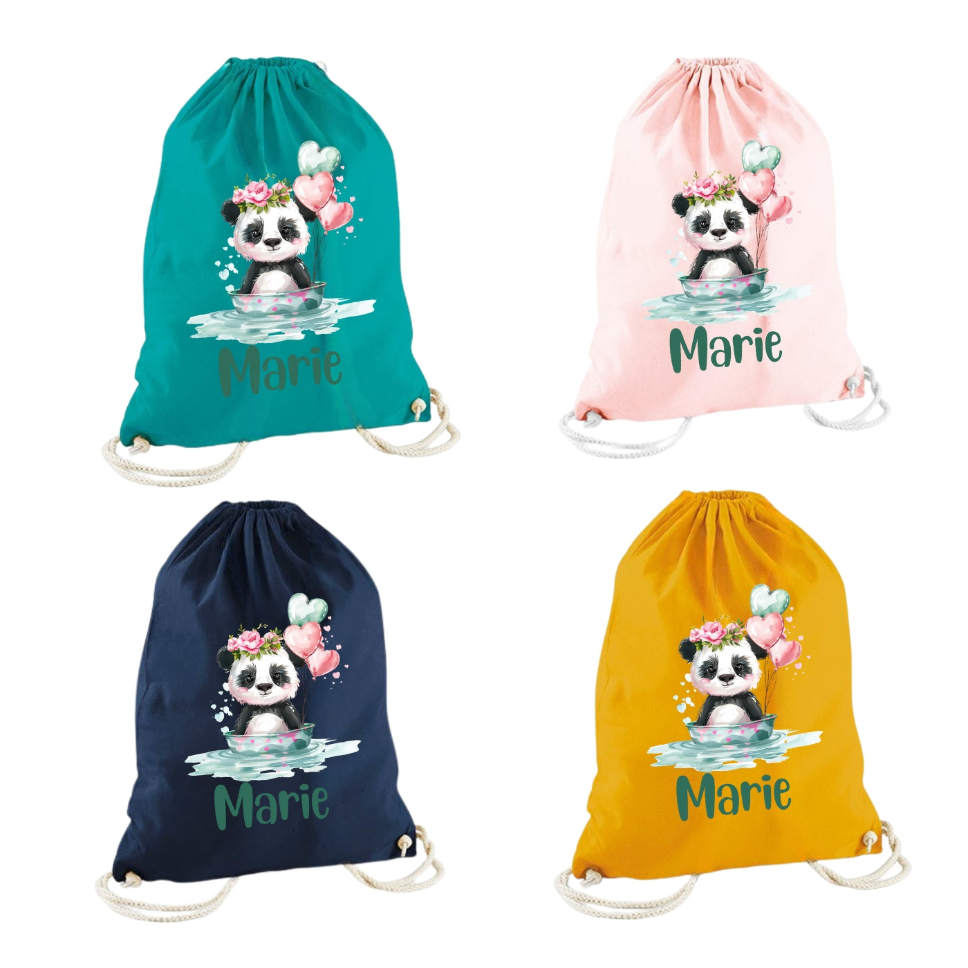 Turnbeutel grüne Tiere personalisiert – Bio Baumwolle Kinder