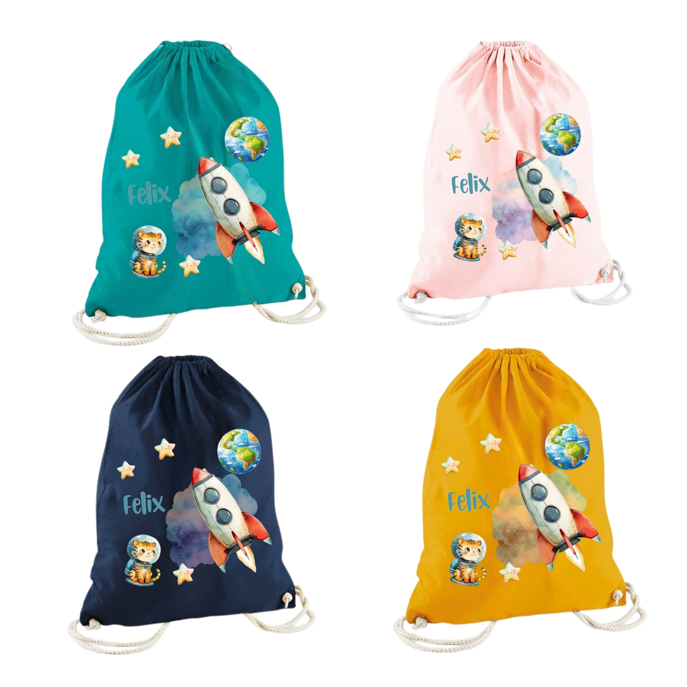Turnbeutel für Kinder mit Weltall Motiven personalisiert