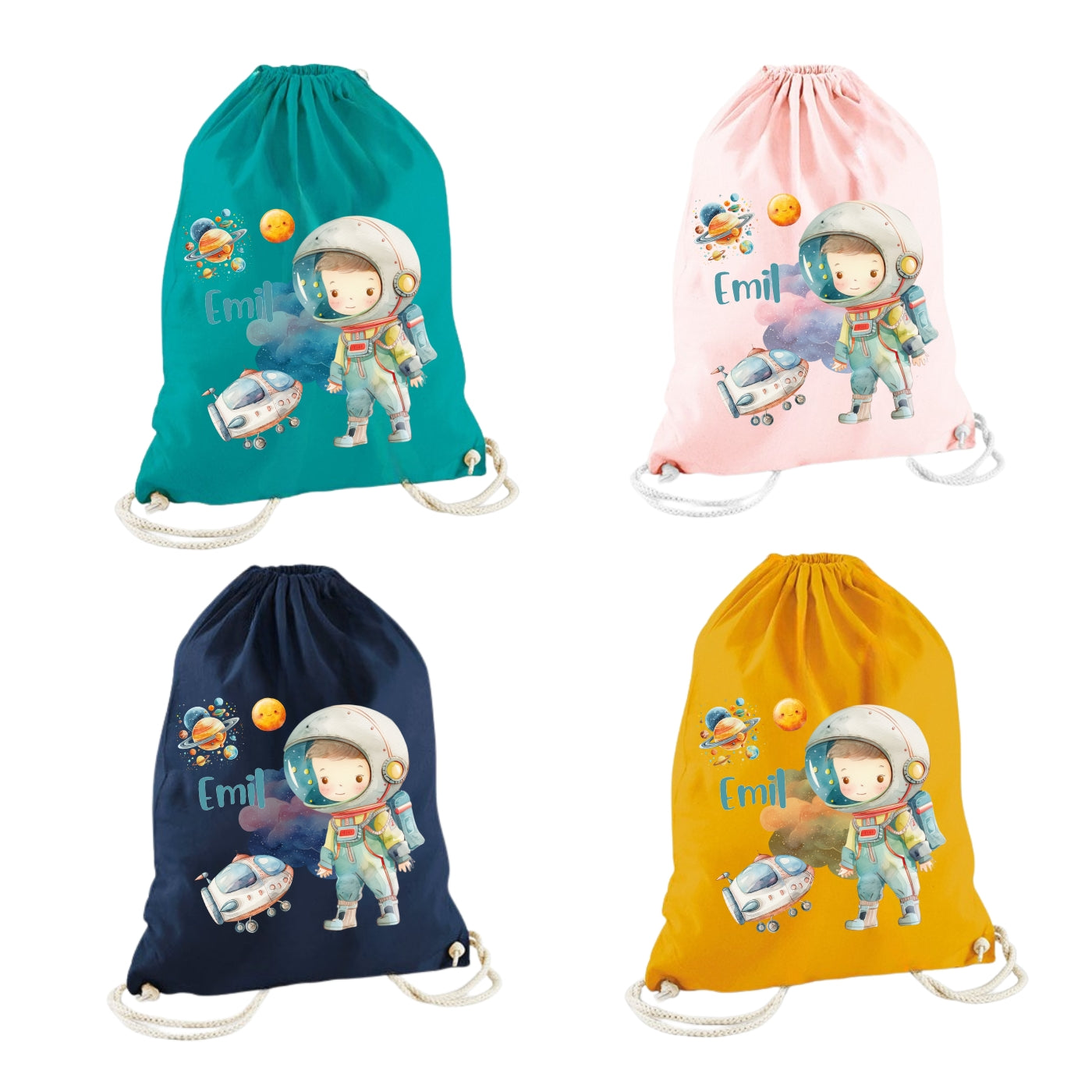 Turnbeutel für Kinder mit Weltall Motiven personalisiert
