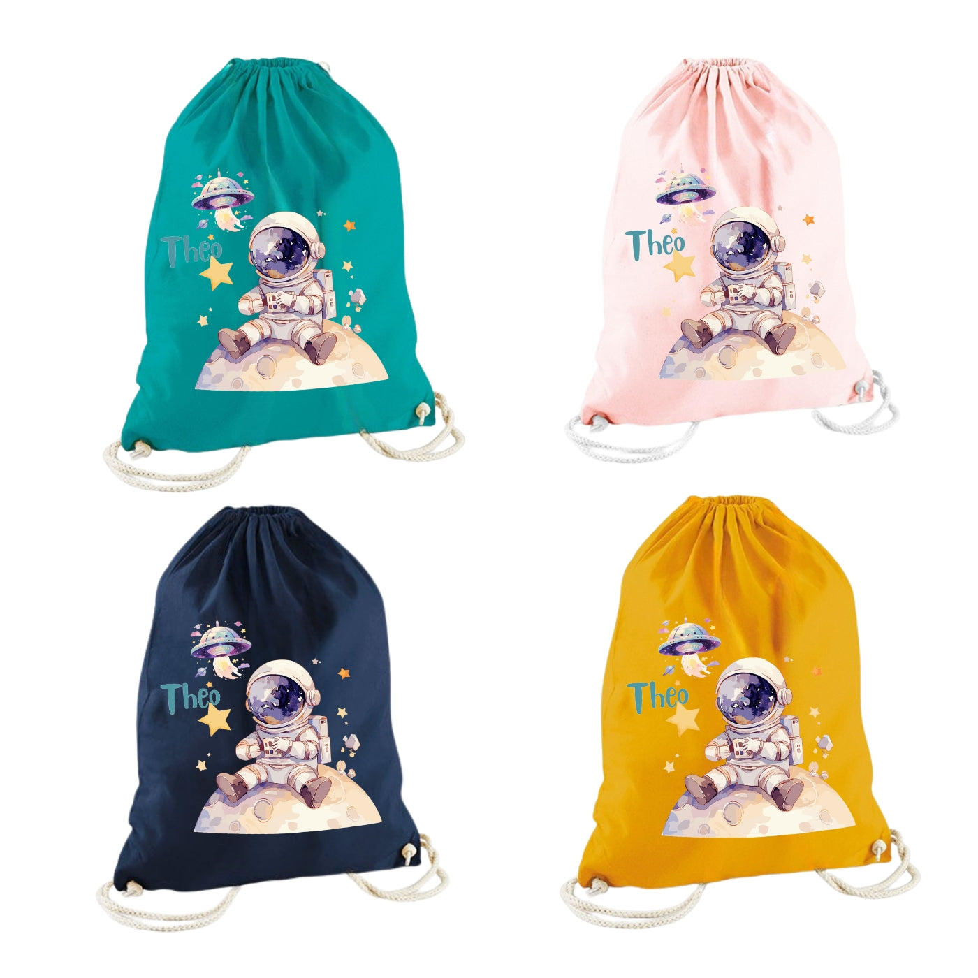 Turnbeutel für Kinder mit Weltall Motiven personalisiert