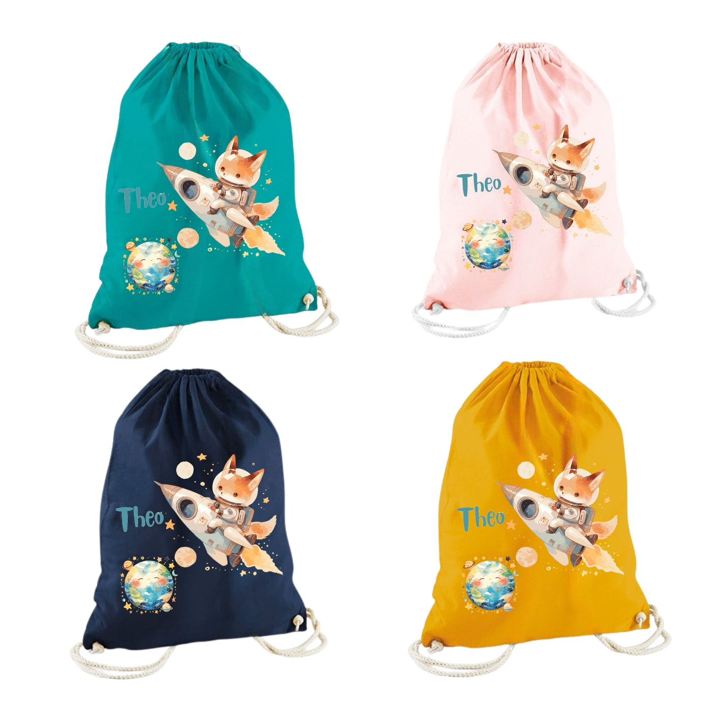 Turnbeutel für Kinder mit Weltall Motiven personalisiert